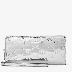 Michael Kors Silver Jetset Metallic Logo Embossed Wristlet